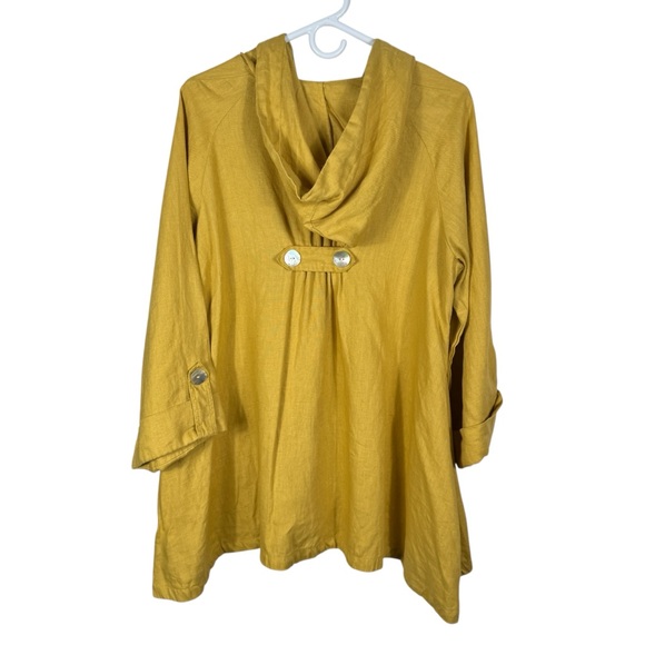 Sigrid Olsen 100% Linen Mustard Yellow Hooded Tunic Jacket, Size L - Picture 6 of 8